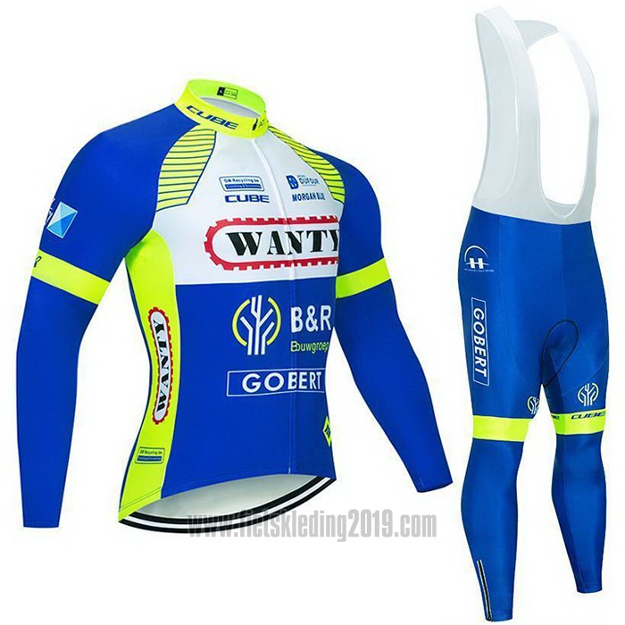 2021 Fietskleding Wanty-gobert Cycling Team Blauw Wit Geel Lange Mouwen en Koersbroek